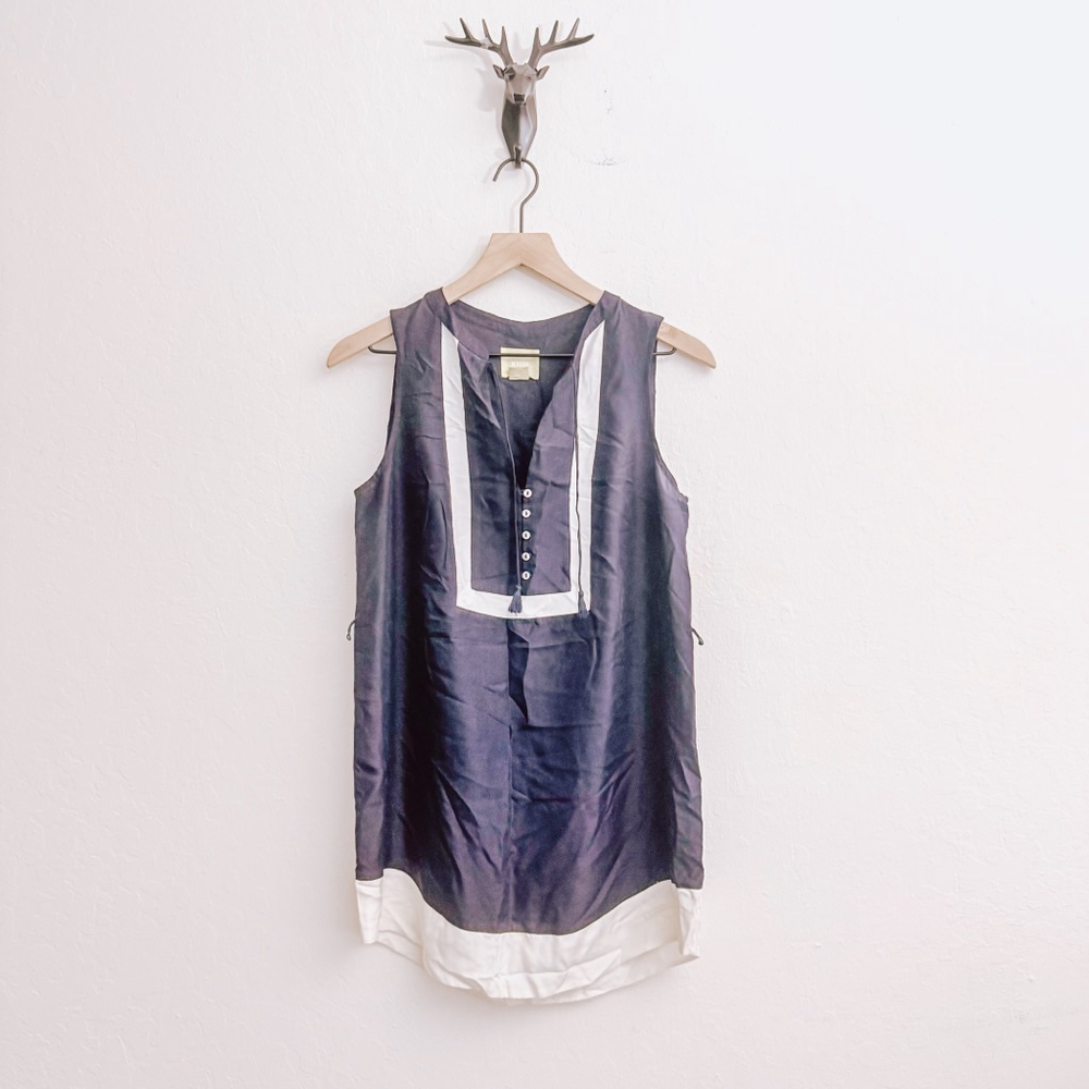 Maeve Women's Navy & White Silk Tunic Top Size 4